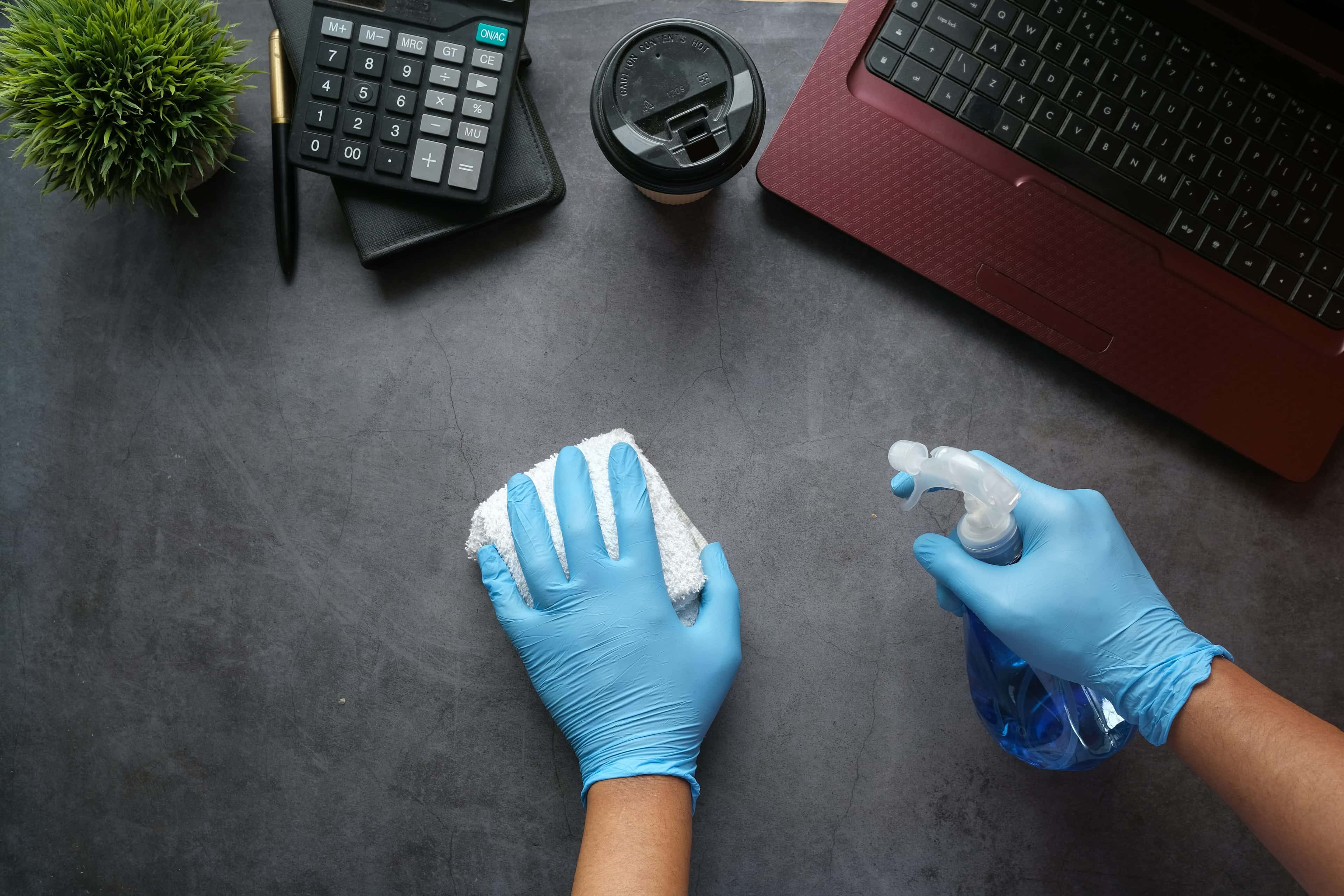 A desk area cleaned after construction